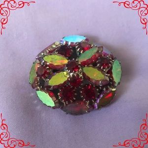 🌹VINTAGE Ruby AB Rhinestone Domed Circular Brooch